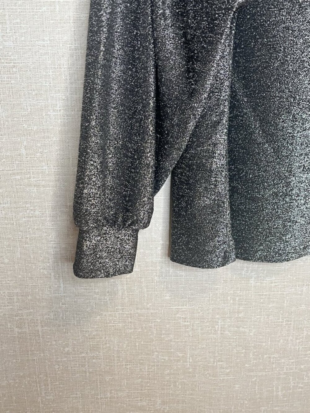 Loft Metallic Shimmer Puff Sleeve Top Black Silver Sz L NWT Holiday Party - Picture 2 of 6